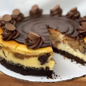 Savor the irresistible goodness of our Chocolate and peanut butter cheesecake